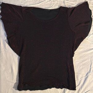 Elegant Butterfly wing Black and Red Sparkly Women's Top